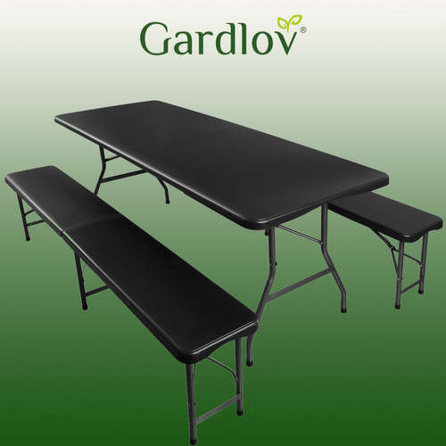 Rozkládací zahradní stůl 180 cm + 2 lavice - černý