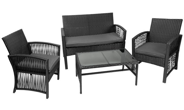 M11962 Poly Rattan Garden Furniture, Modern Black Wicker Outdoor Furniture