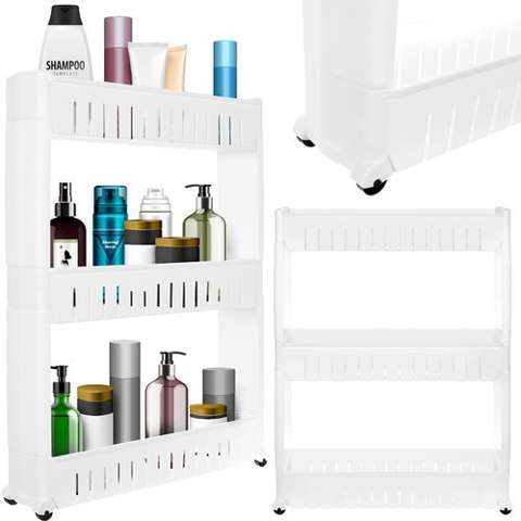 Mobile kitchen shelf on wheels, white