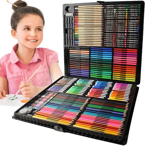 Painting box for children 258 pcs. Sign set -incl. Crayons, watercolors, pastels, felt-tip pens, brushes, erasers, pens in a practical case 8643