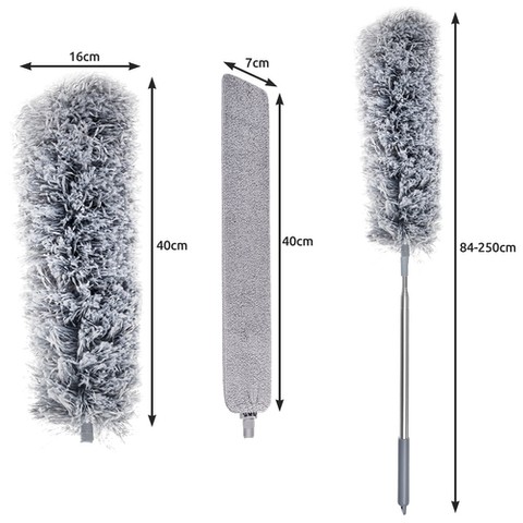 Telescopic dust brush with two attachments