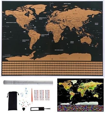 World map - scratch card with flags + accessories