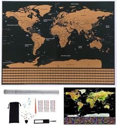 Carte du monde - carte à gratter avec drapeaux + accessoires