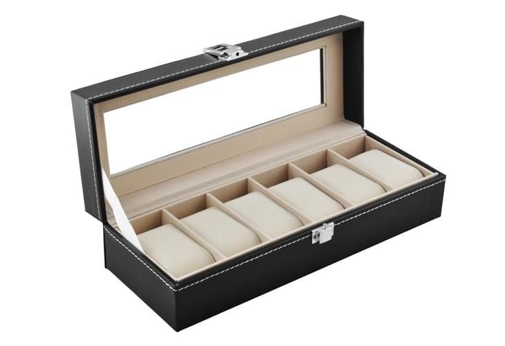 6 Grids Leder Uhrenbox Uhrenkoffer Aufbewahrungsbox Uhrentruhe Kasten Schwarz DE 