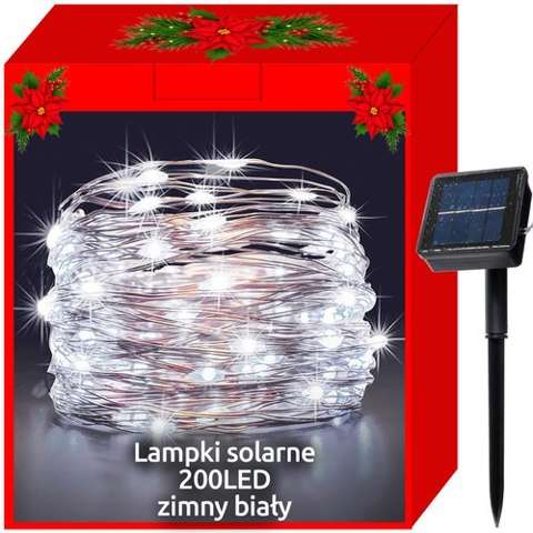 Lampki choinkowe solarne-druciki 200LED z.biały