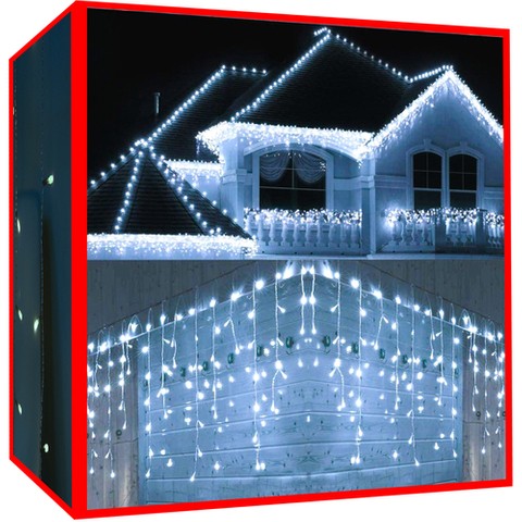 Lampki choinkowe - sople 300 LED zimny biały 31V