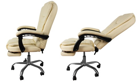 Офисное кресло с подставкой для ног экокожа - кремовый