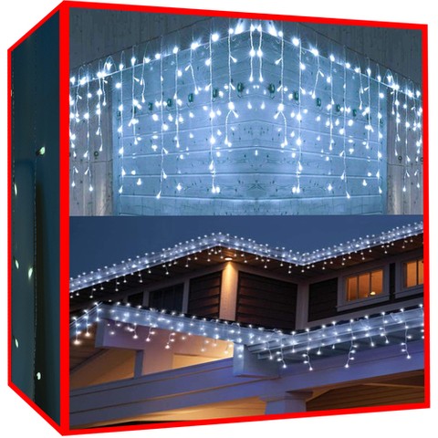 Lampki choinkowe - sople 300 LED zimny biały